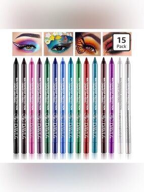 Davis 15-Color Waterproof Eyeliner Pencil Set – Long-Lasting, Smudge-Proof